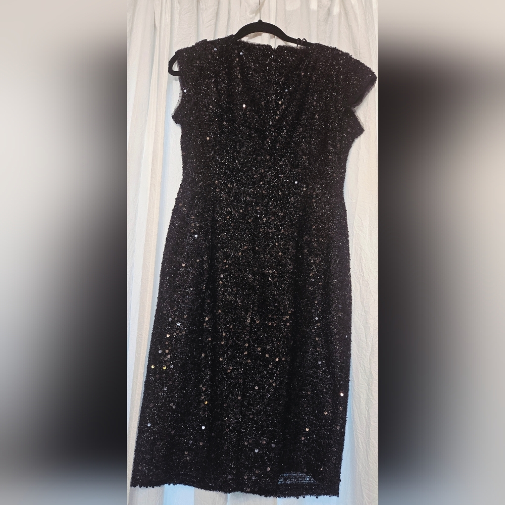 SLNY Black Glitter Strapless Dress